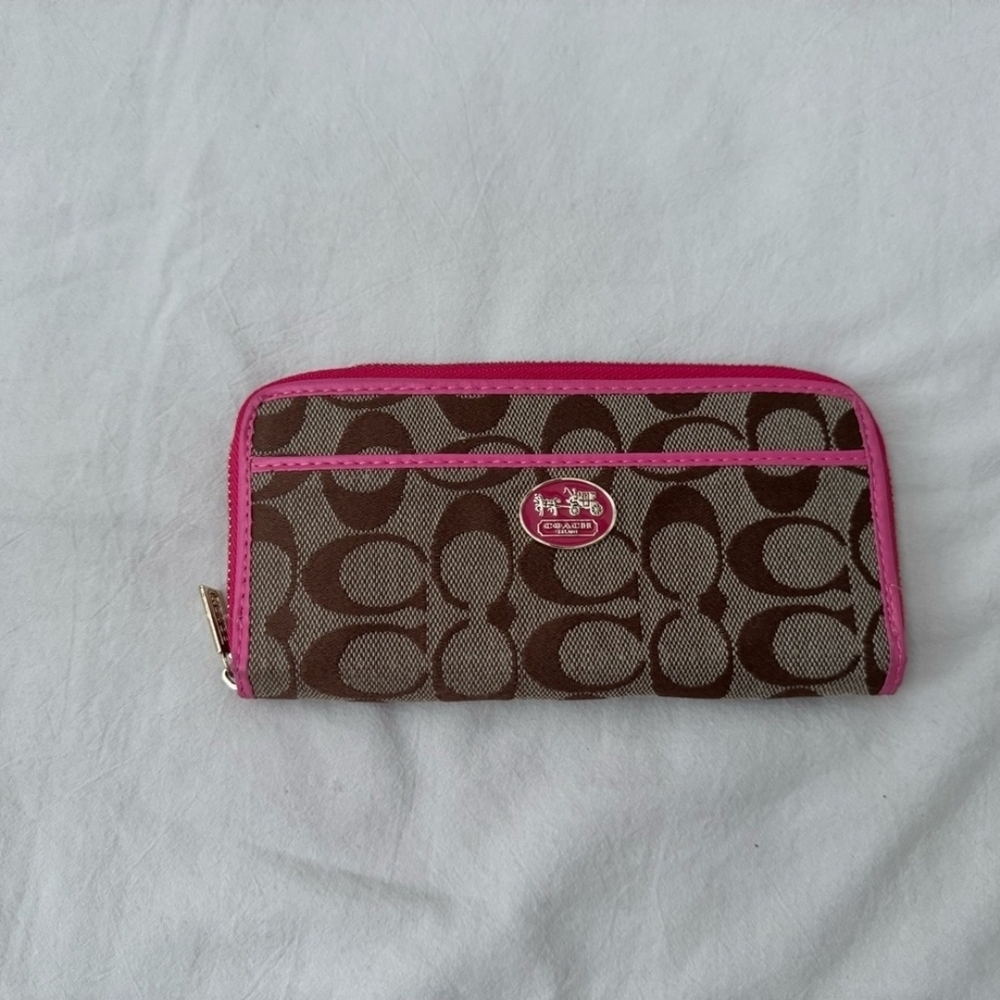 Coach Signature Brown and Pink Wallet